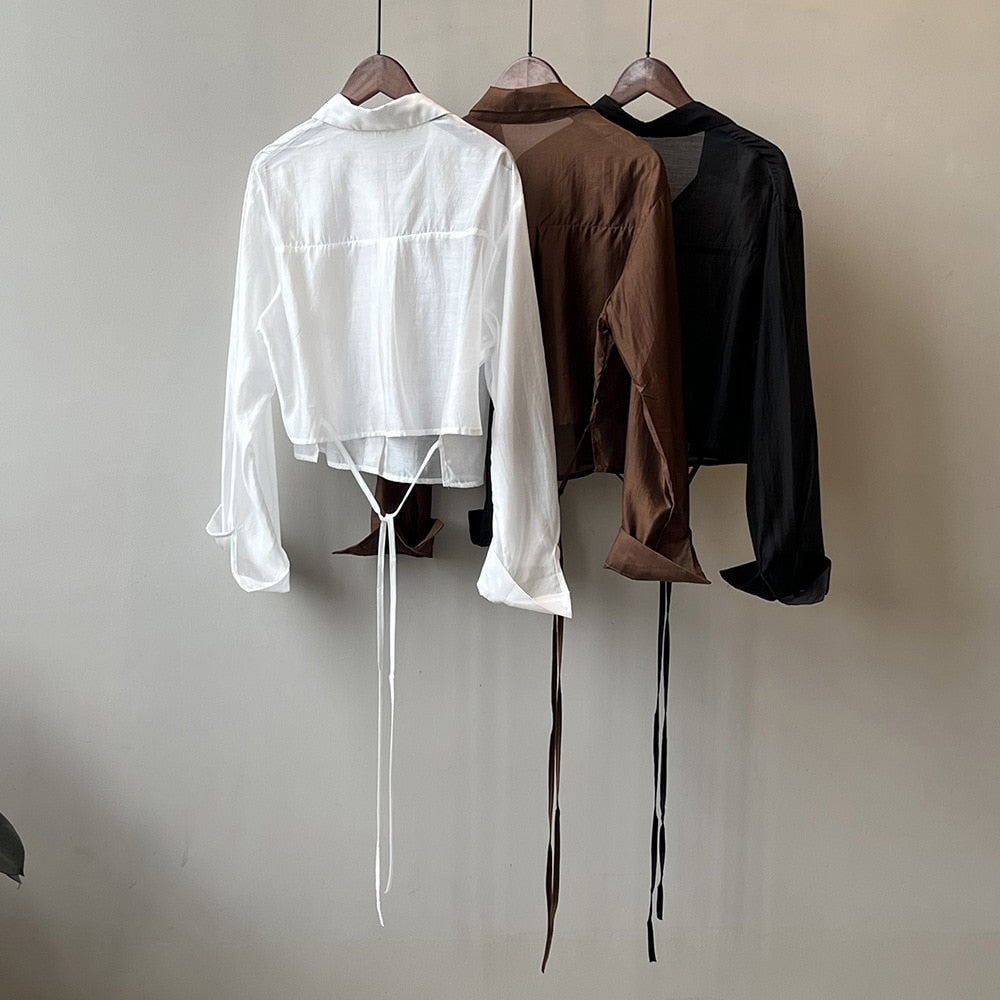 [Korean Style] 3 Color Drawstring Cropped Shirt Jacket