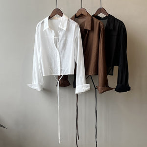 [Korean Style] 3 Color Drawstring Cropped Shirt Jacket