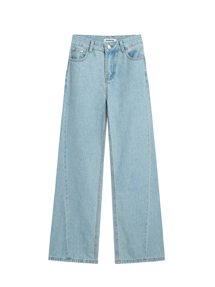 [Korean Style] Vintage Wash High Rise  Wide Leg Flare Jeans