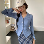[Korean Style] Sky Blue Slim Fit Collared Button-down Top