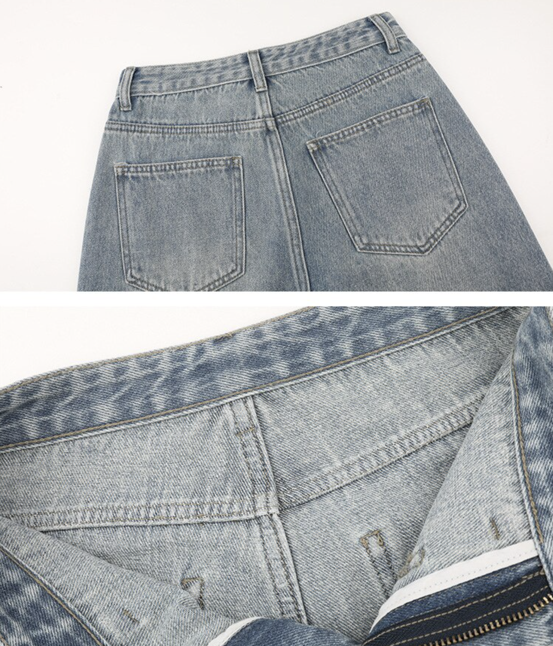 [Korean Style] High Quality Retro High Rise 100% Cotton Straight Leg Jeans