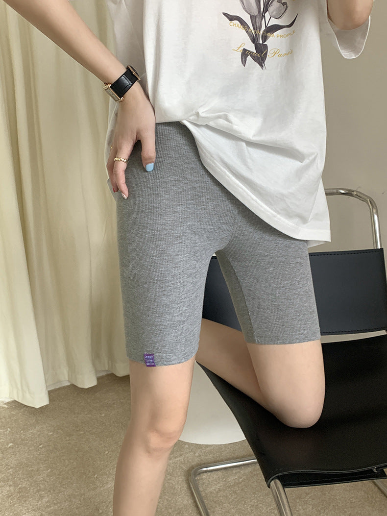 [Korean Style] Solid Color Stretchy Knitted Biker Shorts