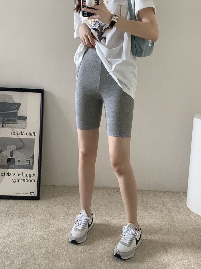 [Korean Style] Solid Color Stretchy Knitted Biker Shorts