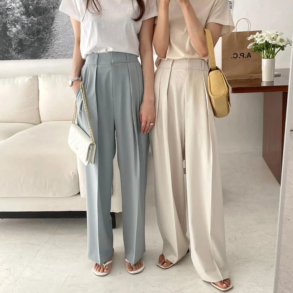 Simplee Solid high waist office lady trousers Loose casual apricot summer women  pants High street style Harlan pleated trousers 1026-1