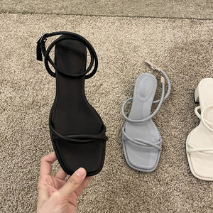 [Korean Style] Solid Color Strappy Heeled Sandals