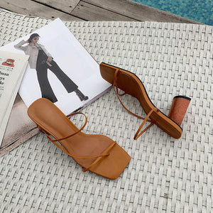 [Korean Style] Sashah Square Toe Slip-on Heeled Sandals