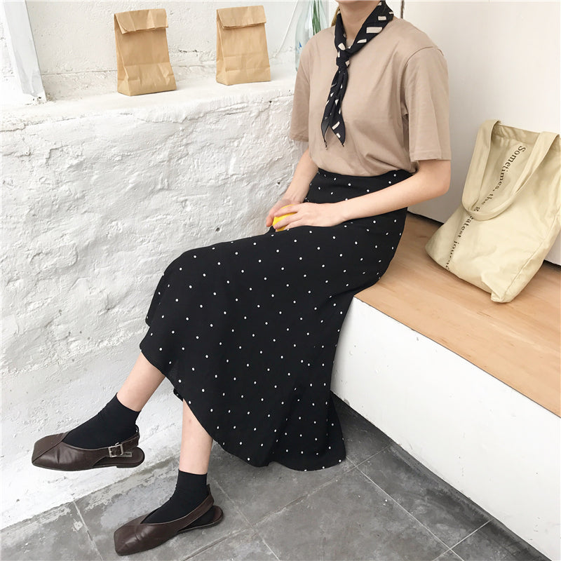 Korean Style Pokadots A Line High Waist Skirt Ordicle 9563