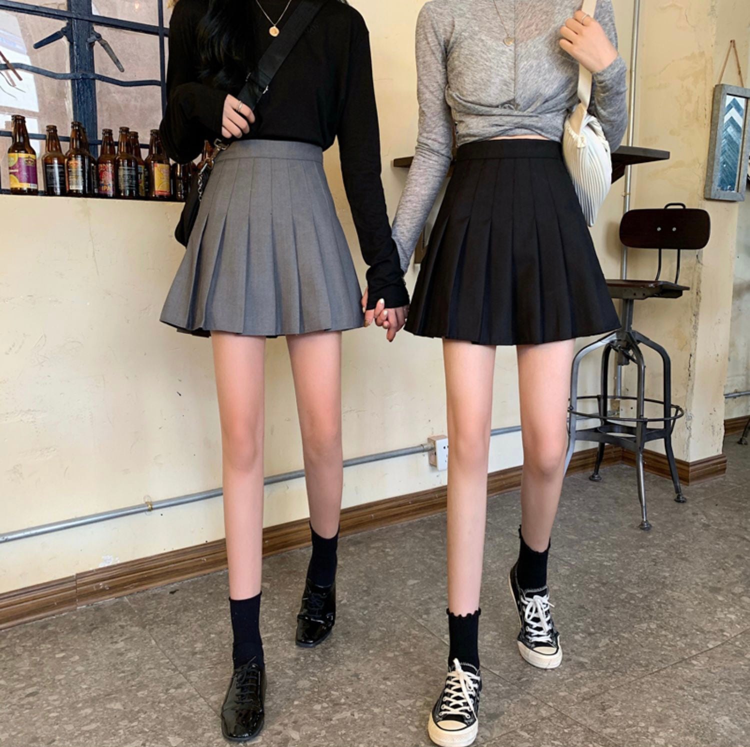 [Korean Style] Solid Color Pleated A-line Short Skirt