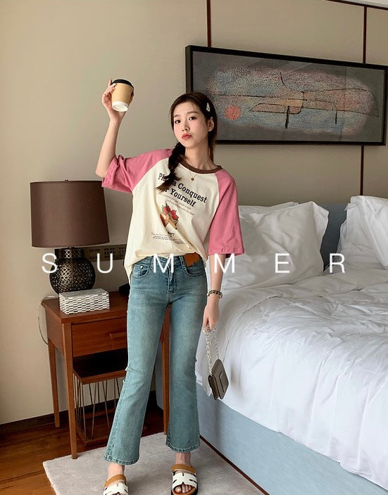 [Korean Style] Retro Slim Fit Cropped Flare Jeans