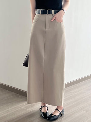 [Korean Style] Minimalistic High Waist Pocket Cargo Skirt w/ Belt