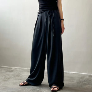 [Korean Style] 2 Colors High Waisted drawstring Tie Dress-up Trousers