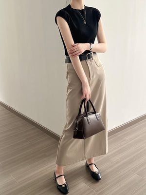 [Korean Style] Minimalistic High Waist Pocket Cargo Skirt w/ Belt