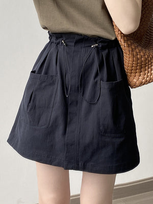 [Korean Style] 2 Colors Drawstring Cinched Waist Cargo Short Skirt