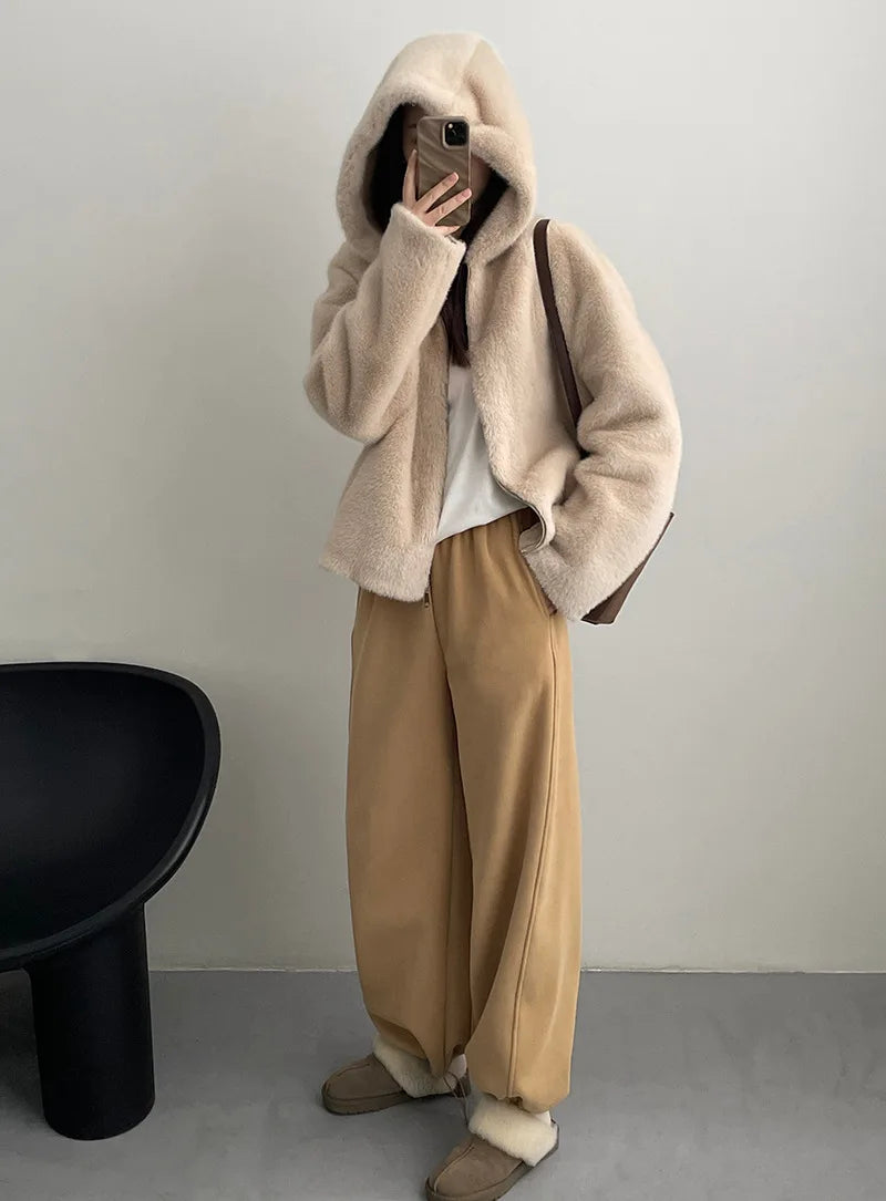 [Korean Style] High Quality Hooded Faux Mink Fur Teddy Coat