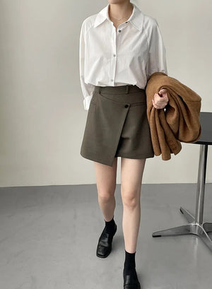 [Korean Style] 2 Colors High Waisted Asymmetric Dress-up Skort