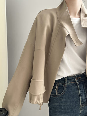 [Korean Style] High Quality Drawstring Standing Collar Jacket Crop Jacket