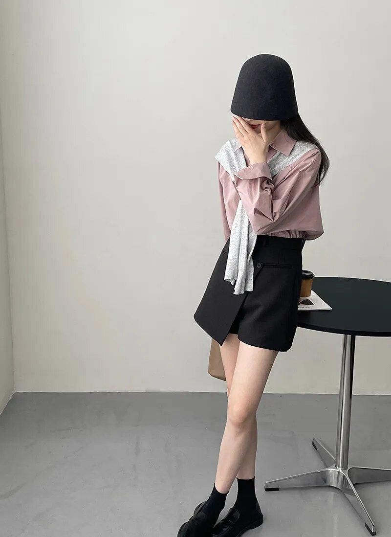 [Korean Style] 2 Colors High Waisted Asymmetric Dress-up Skort