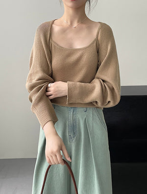 [Korean Style] Co-ord Long Sleeve Cardigan Knit Cami 2 pc Sets
