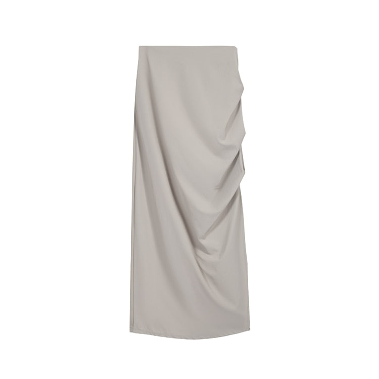[Korean Style] 3 Colors High Waist Solid Color Maxi Cargo Skirt w/ Slit