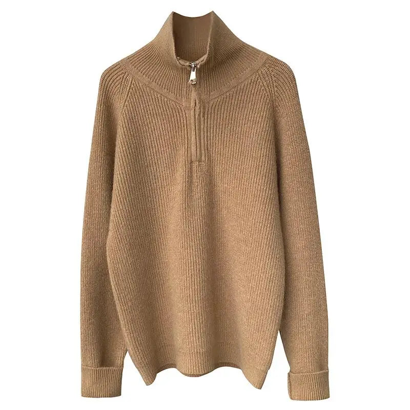 [Korean Style] 6 Solid Color Zipper Collared Knit Pullover Sweater