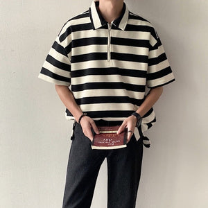 [Korean Style] 2 Colors Oversized Zipper Polo Shirts