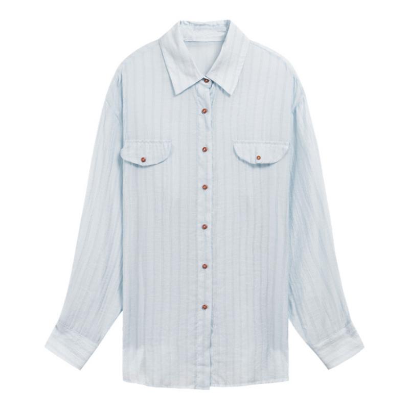 [Korean Style] 3 Color Dropped Shoulder See-through Stripe Shirts
