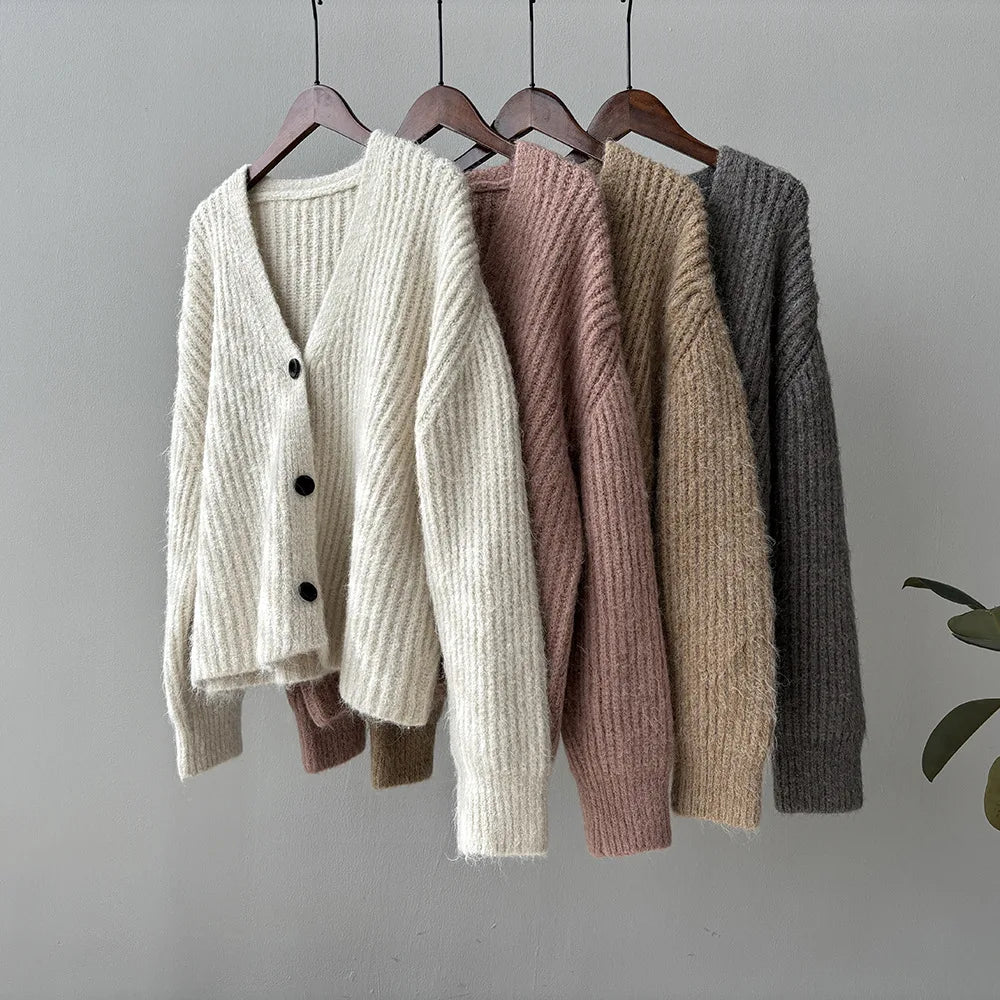 [Korean Style] V Neck Loose Fit Single Breasted Sweater Cardigan