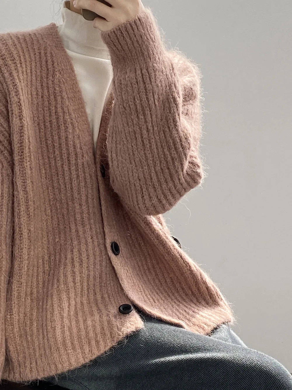 [Korean Style] V Neck Loose Fit Single Breasted Sweater Cardigan