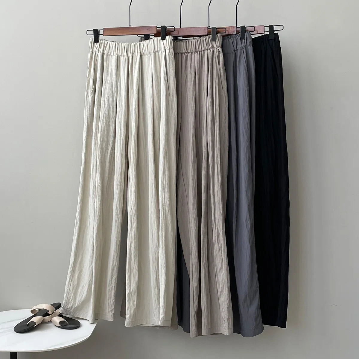 [Korean Style] 4 Colors Flowy Pleated Wide Leg Casual Pants
