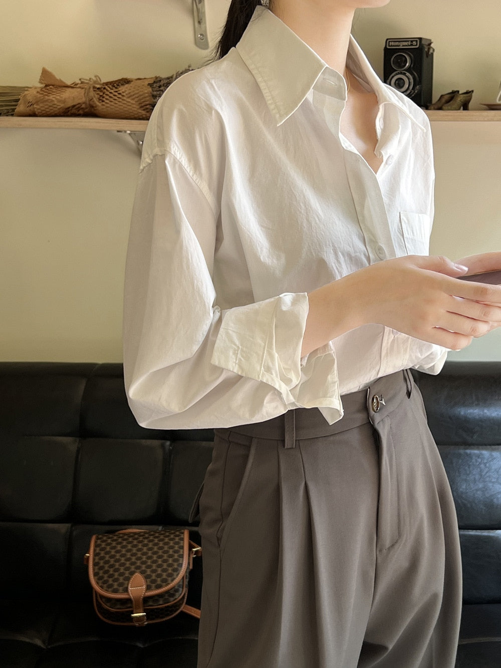 [Korean Style] Solid Color 100% Cotton Button Down Shirts