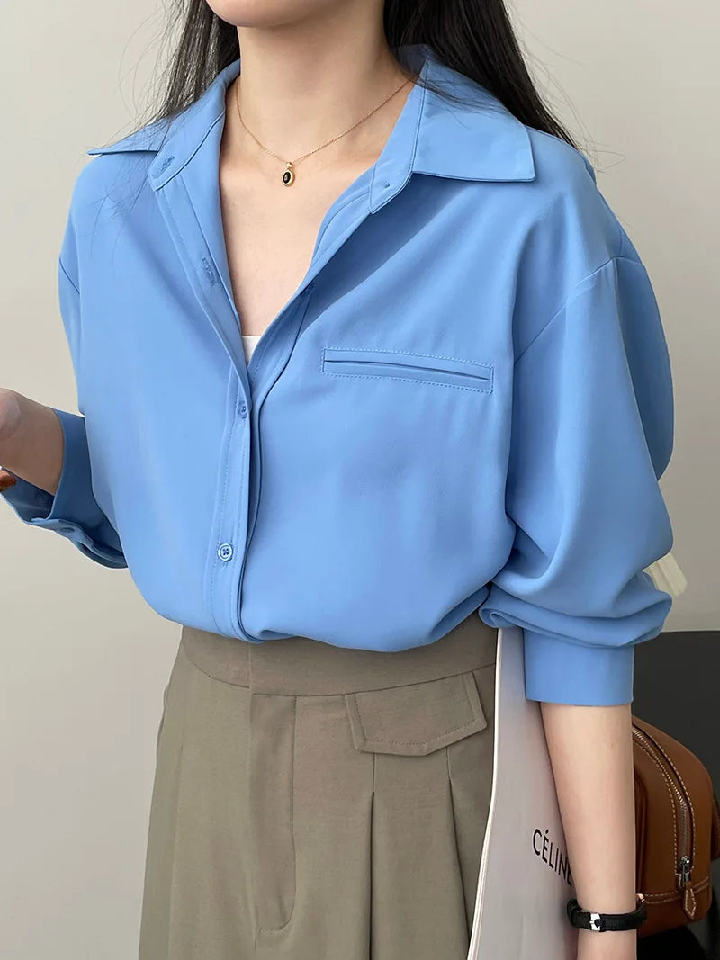 [Korean Style] 3 Colors Loose Fit Dropped Shoulder Button Down