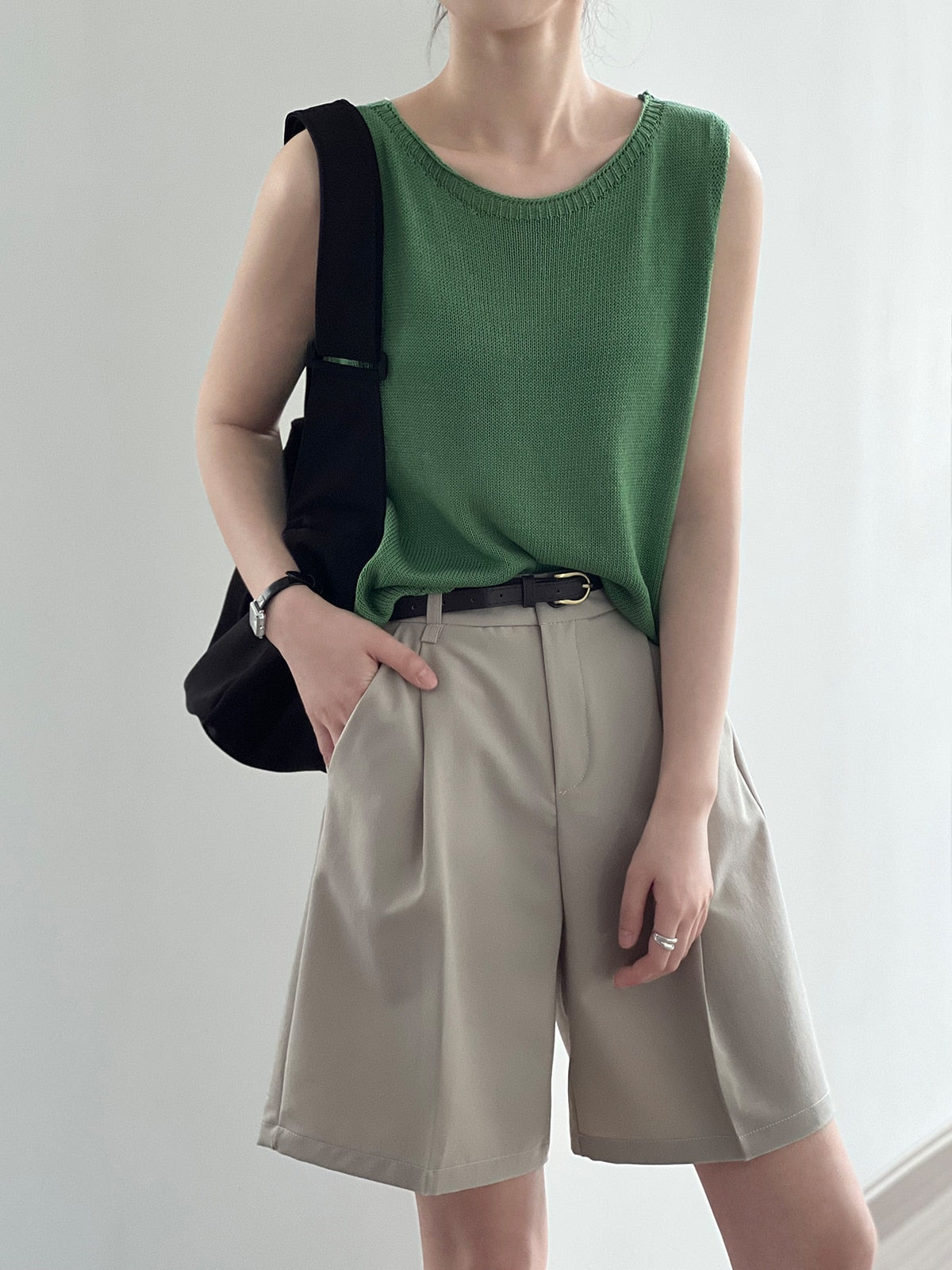 [Korean Style] Solid Color U-Neck Knit Tank Top