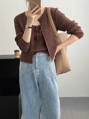 [Korean Style] Textured Cardigan Cami Co-ord 2 pc Set