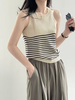 [Korean Style] 2 Colors Striped Knitted Halter Tank Top