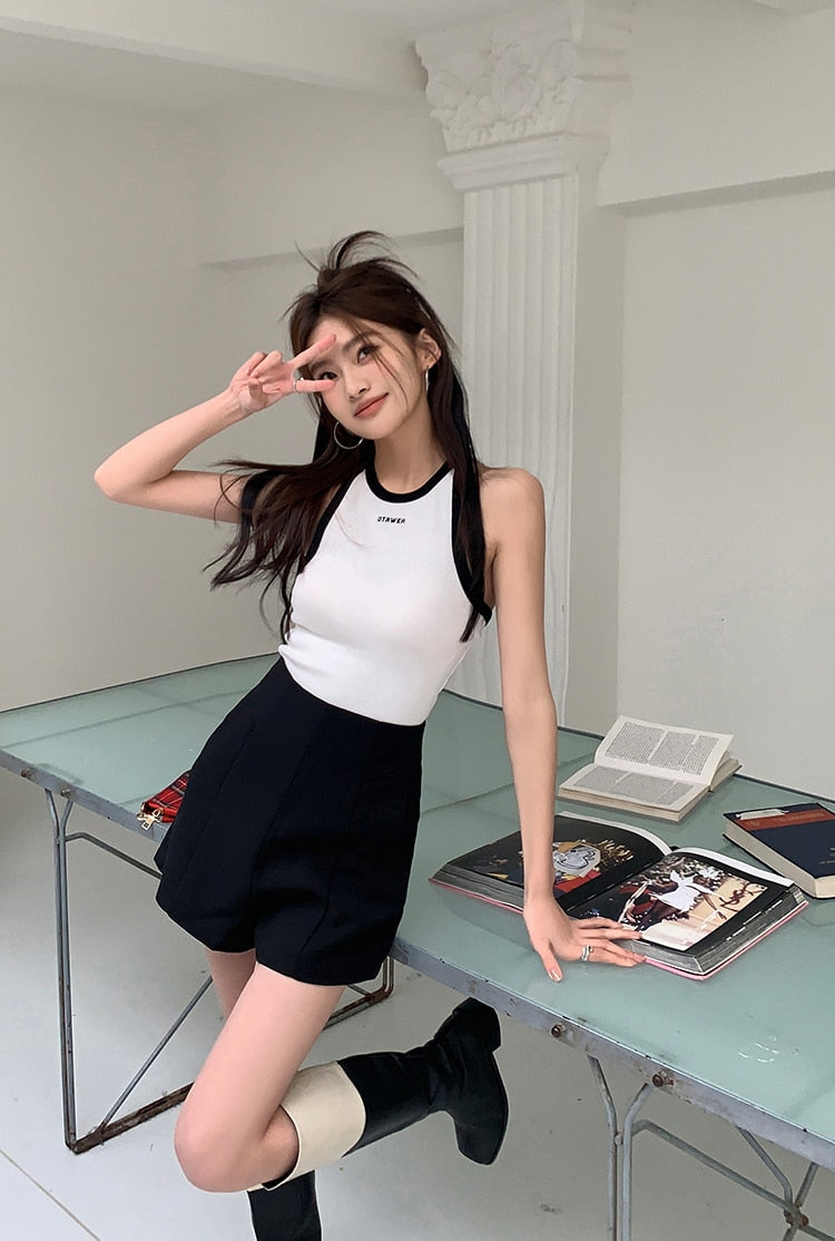 [Korean Style] High Waist Black A-line Dress-up Short