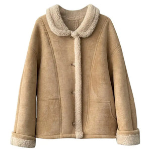 [Korean style] High Quality 2 Colors Retro Suede Shearling Jacket
