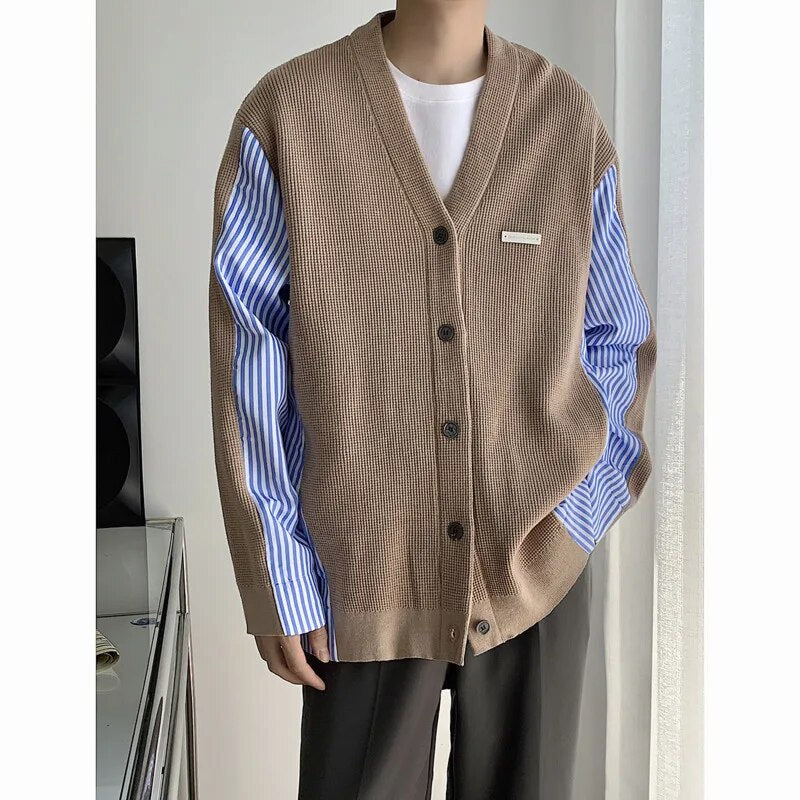 [Korean Style] Wool Stripe Pattern Oversized Cardigans