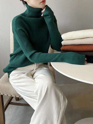 [Korean Style] Solid Color Versatile Slim Fit Rib Knit Turtleneck Sweater