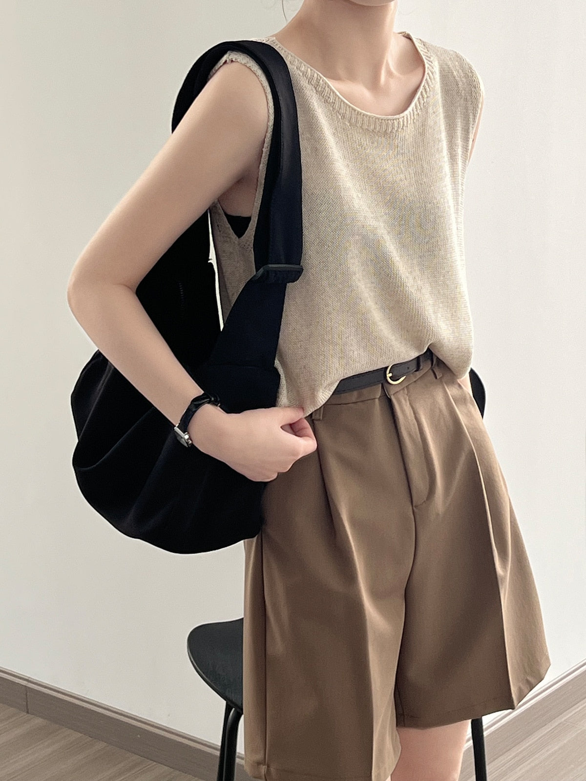 [Korean Style] Solid Color U-Neck Knit Tank Top