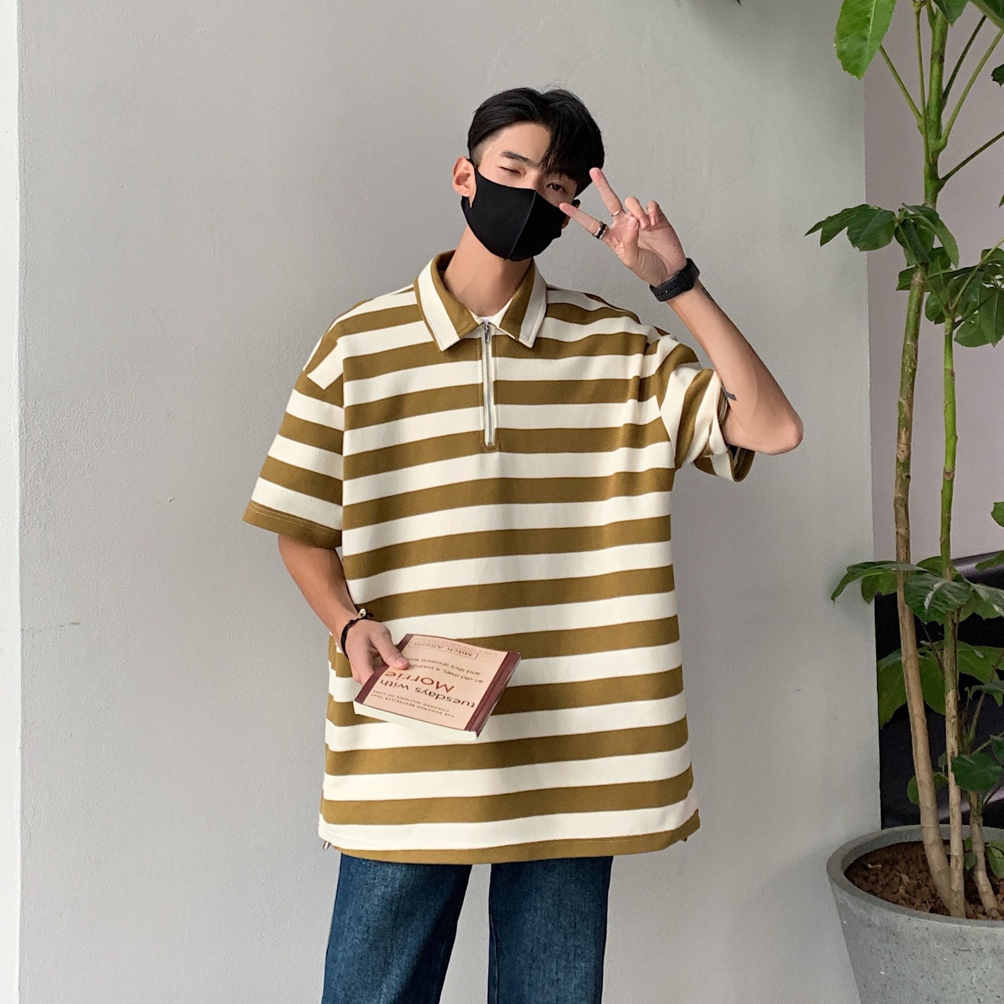 [Korean Style] 2 Colors Oversized Zipper Polo Shirts