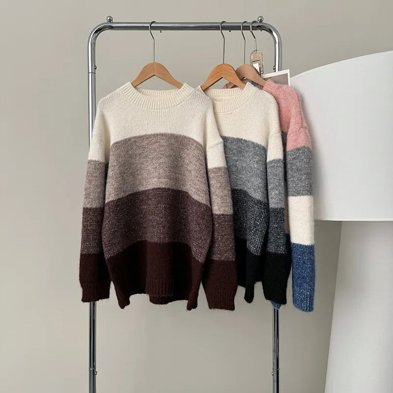 [Korean Style] Crew Neck Color Blocks Cozy Sweater