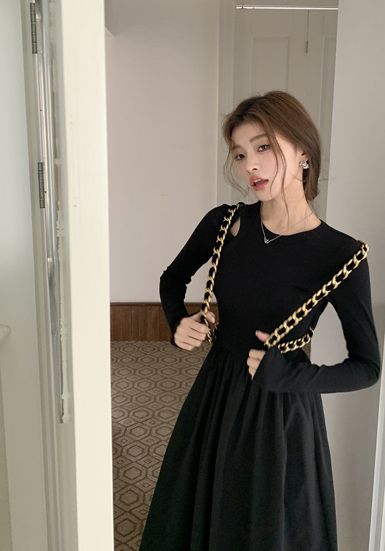 Dresses | Korean Style Checked Long Dress | Freeup