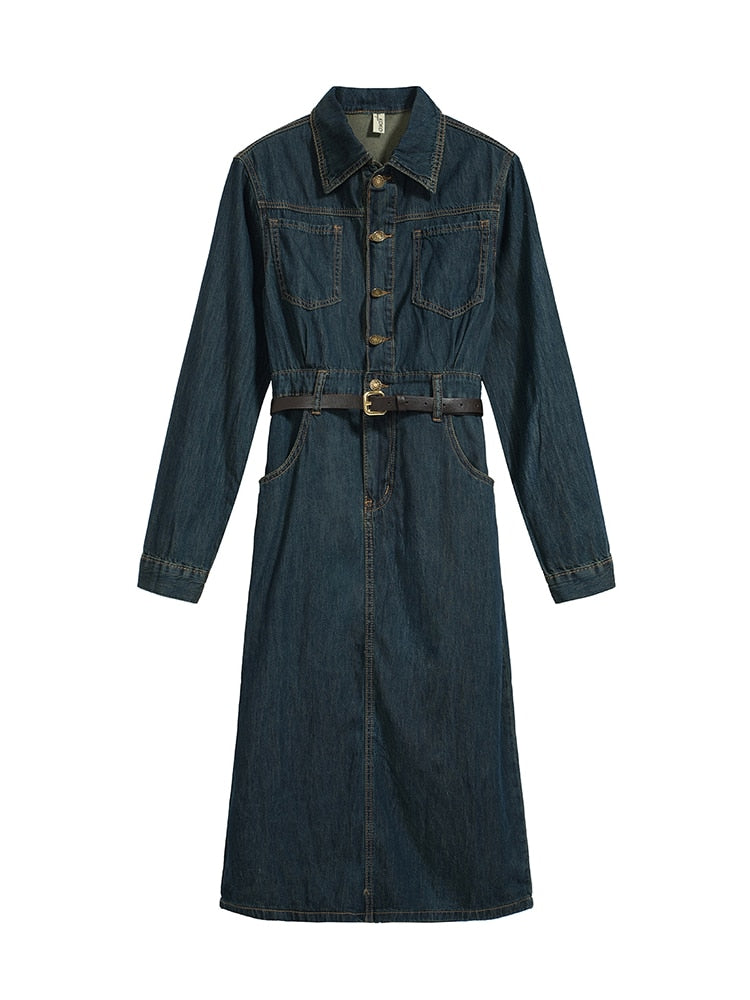 The Embroidery Waistcoat Blue Denim Dress | Vintage 90s dark blue jean –  The Vintage Takeaway