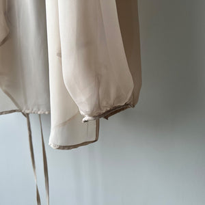 [Korean Style] Chiffon Ruffle Drawstring See-through Cover Shirts