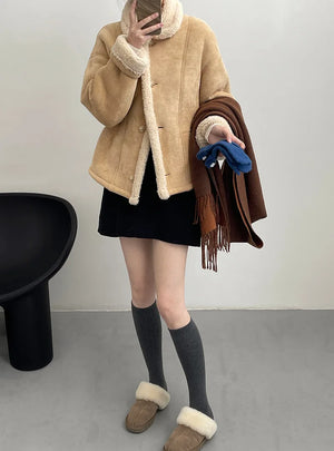 [Korean style] High Quality 2 Colors Retro Suede Shearling Jacket