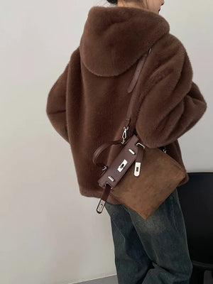 [Korean Style] High Quality Hooded Faux Mink Fur Teddy Coat