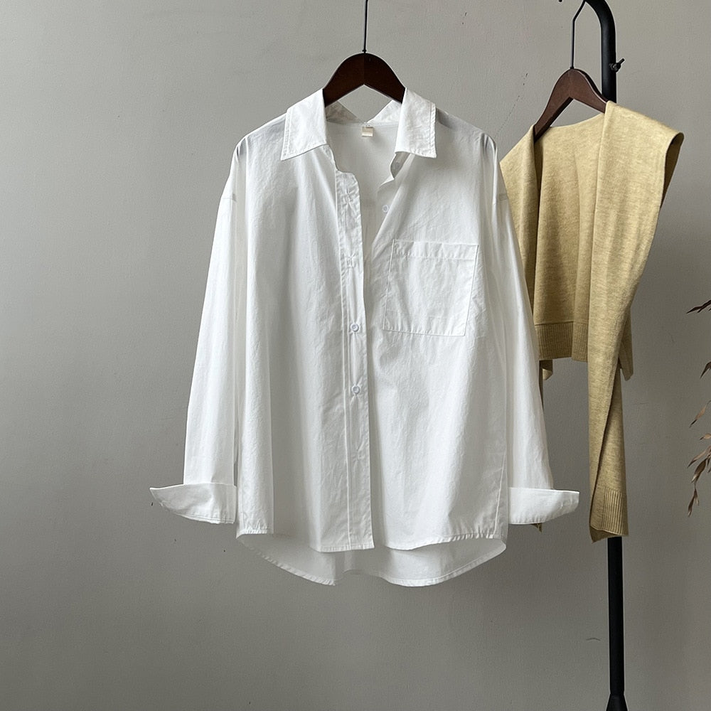 [Korean Style] Solid Color 100% Cotton Button Down Shirts