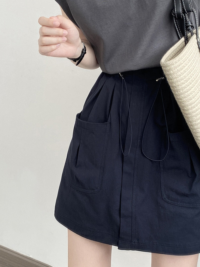 [Korean Style] 2 Colors Drawstring Cinched Waist Cargo Short Skirt