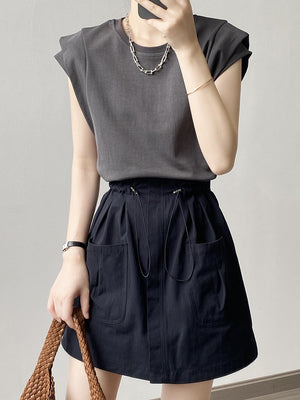 [Korean Style] Solid Color Round Neck Sleeveless Top