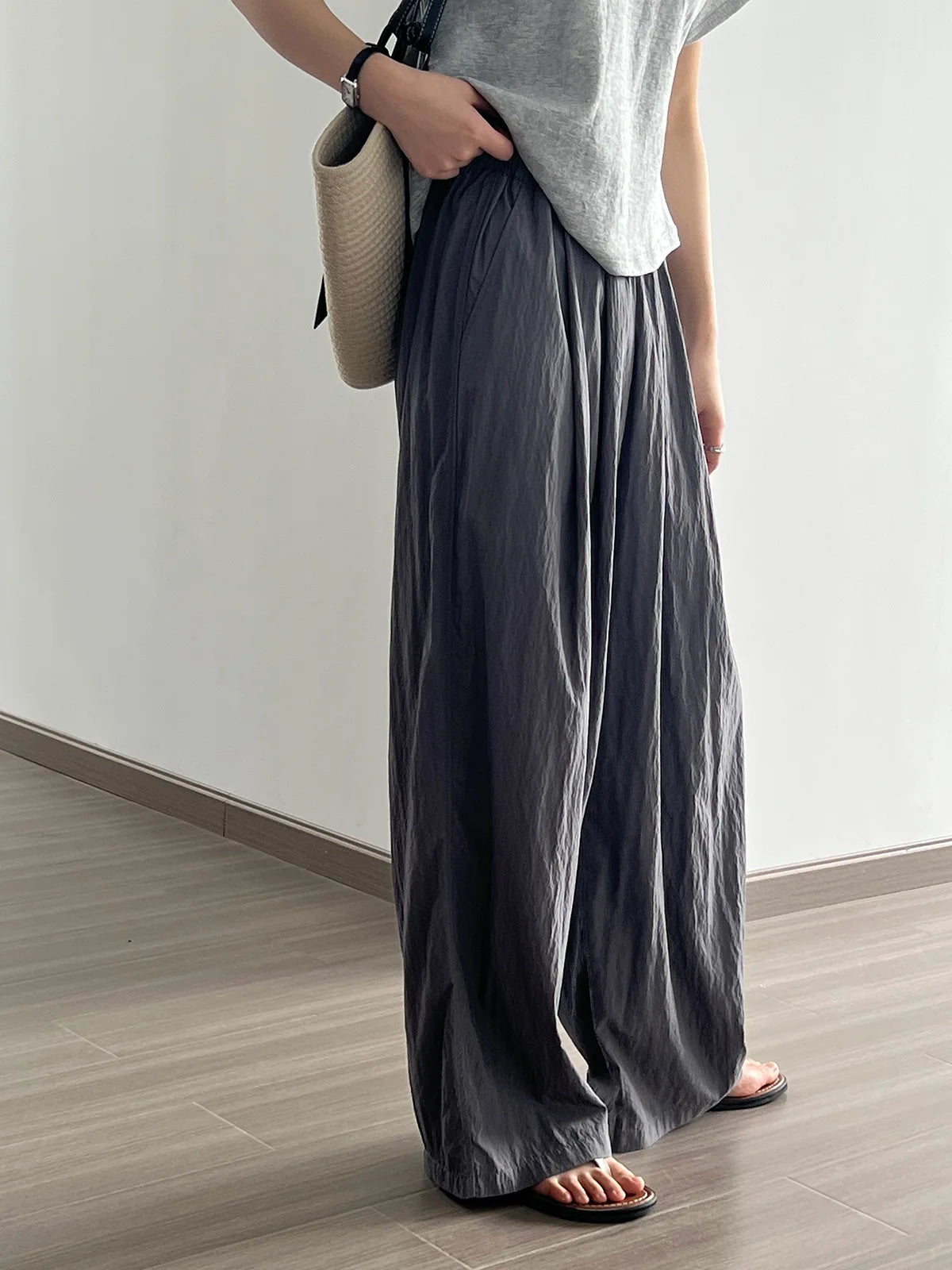 [Korean Style] 4 Colors Flowy Pleated Wide Leg Casual Pants
